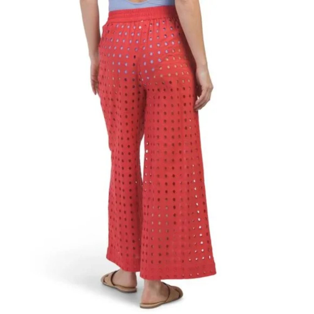NEW TRUE DESTINATION Cotton Eyelet Cover-Up Pants red for women 267tn - Picture 2 of 8